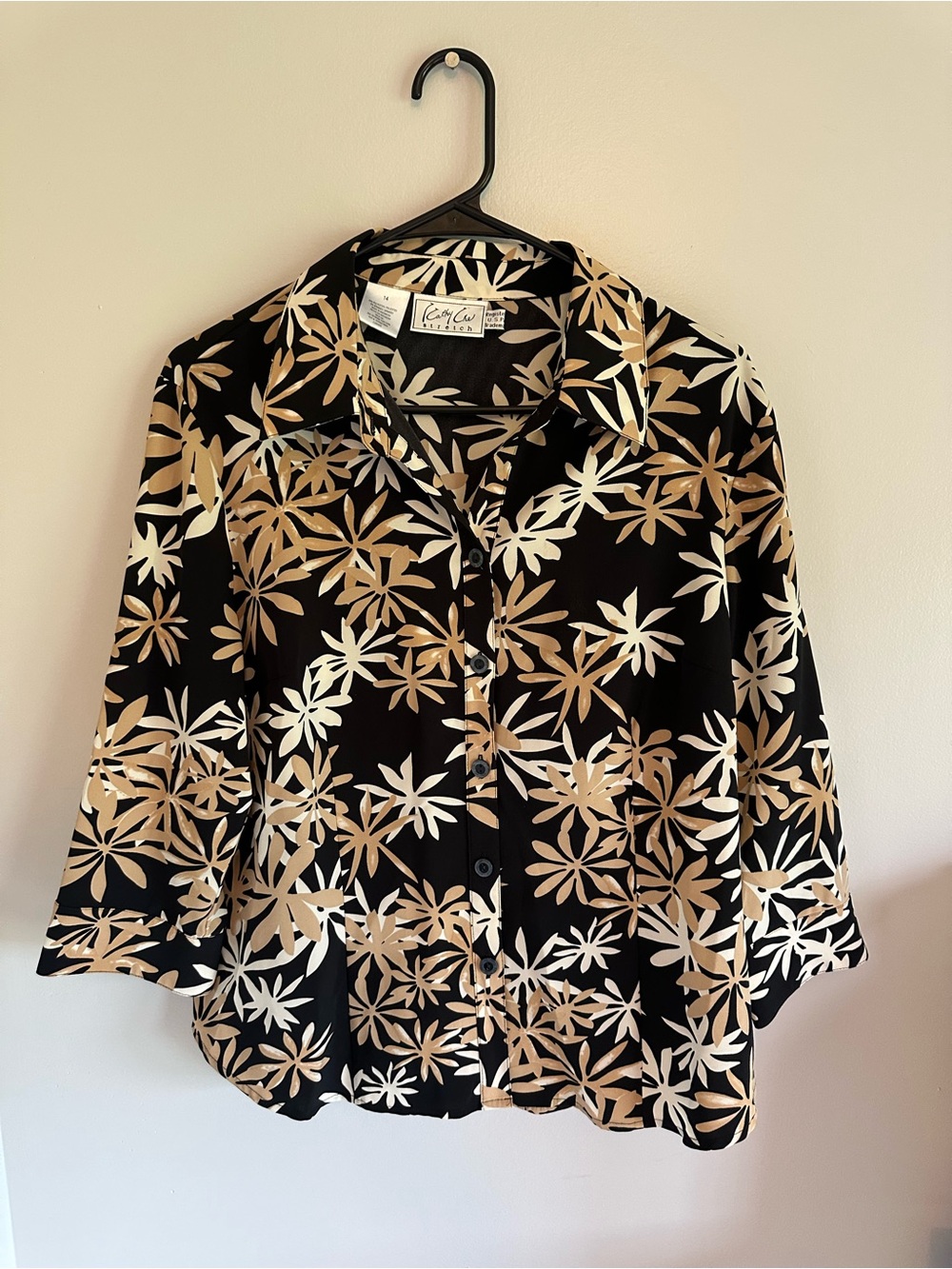 Black & Beige Leaf Print Blouse